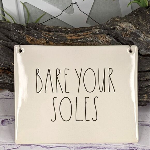 Rae Dunn BARE YOUR SOLES Ceramic Wall Hanging Sign - Picture 1 of 4